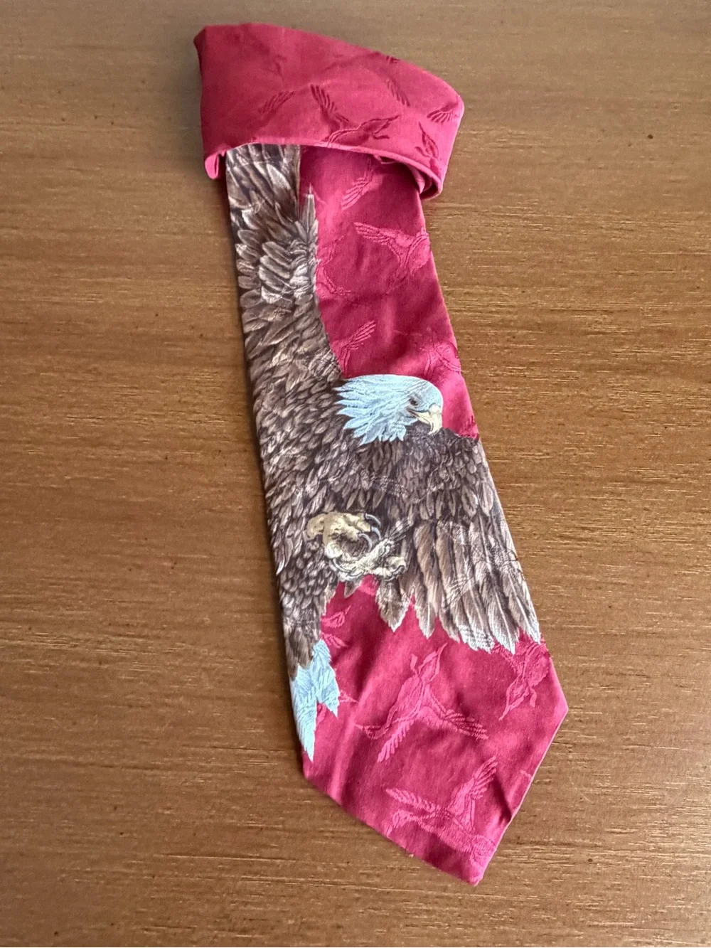 Vintage 1990s Field & Stream Red American Bald Eagle 100% Silk Novelty Necktie